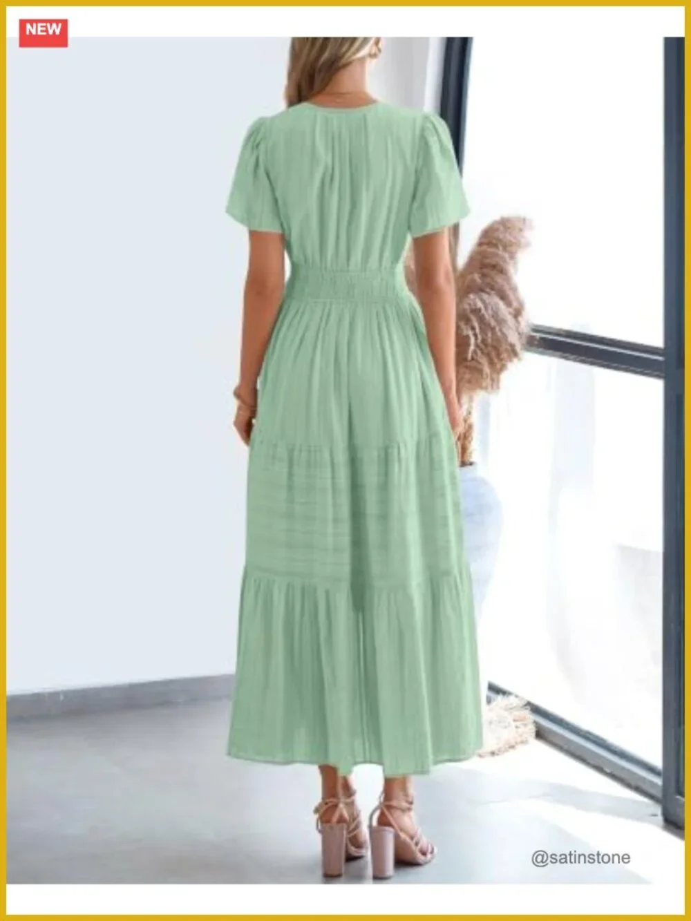 Women's Lightweight Short Sleeve V Neck Tiered Maxi Dress with Pockets